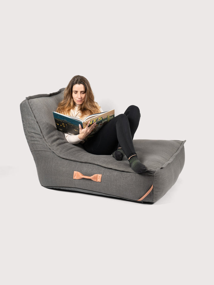 Funda Sillón Lounge PUF 80% Lino - Gris Oscuro