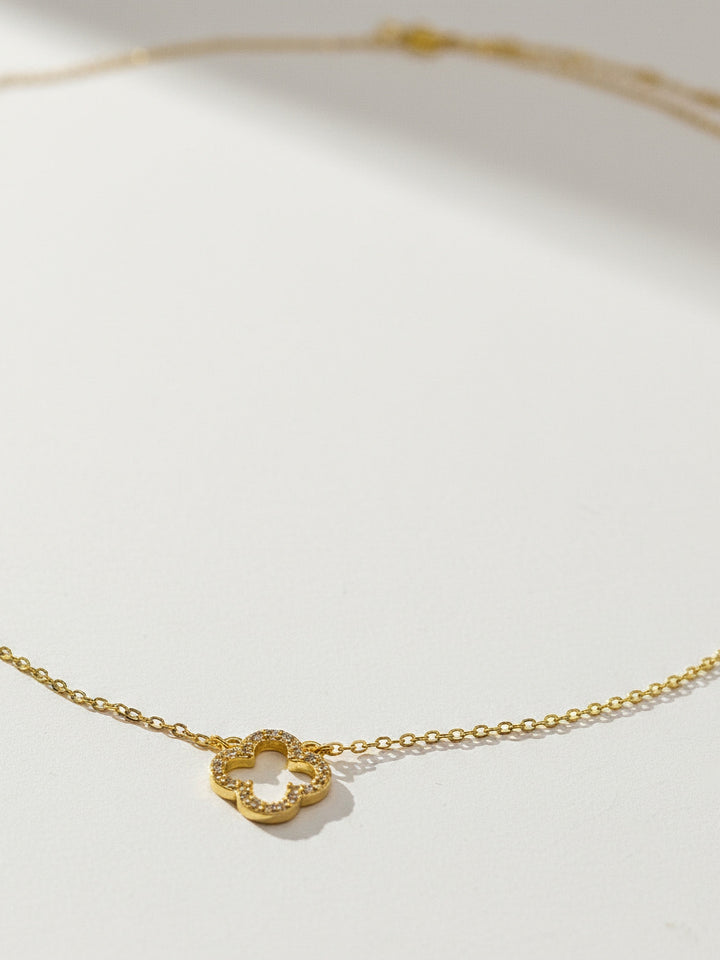 Collar Trébol Hueco Brillante - Oro