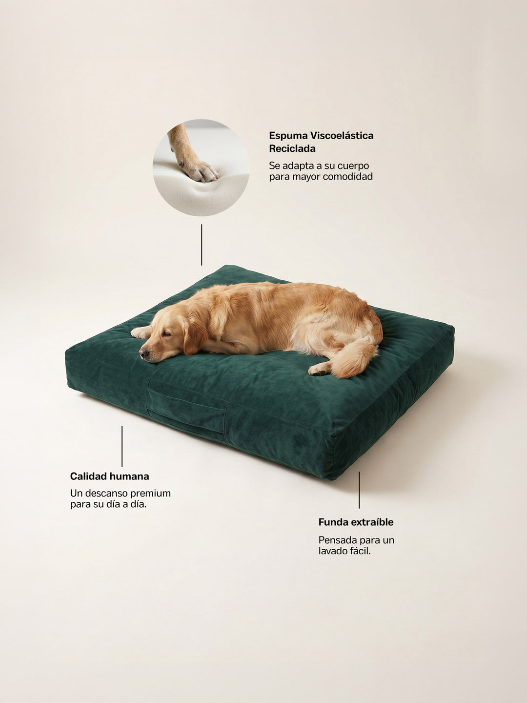 Cama Mascotas Terciopelo PUF - Verde